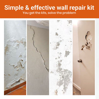 Wall repair kit solution for various wall issues on a white background
