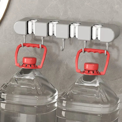 4 Slot & 4 Hook Wall Mounted Holder For Mop, Broom, Kitchen, Garden
