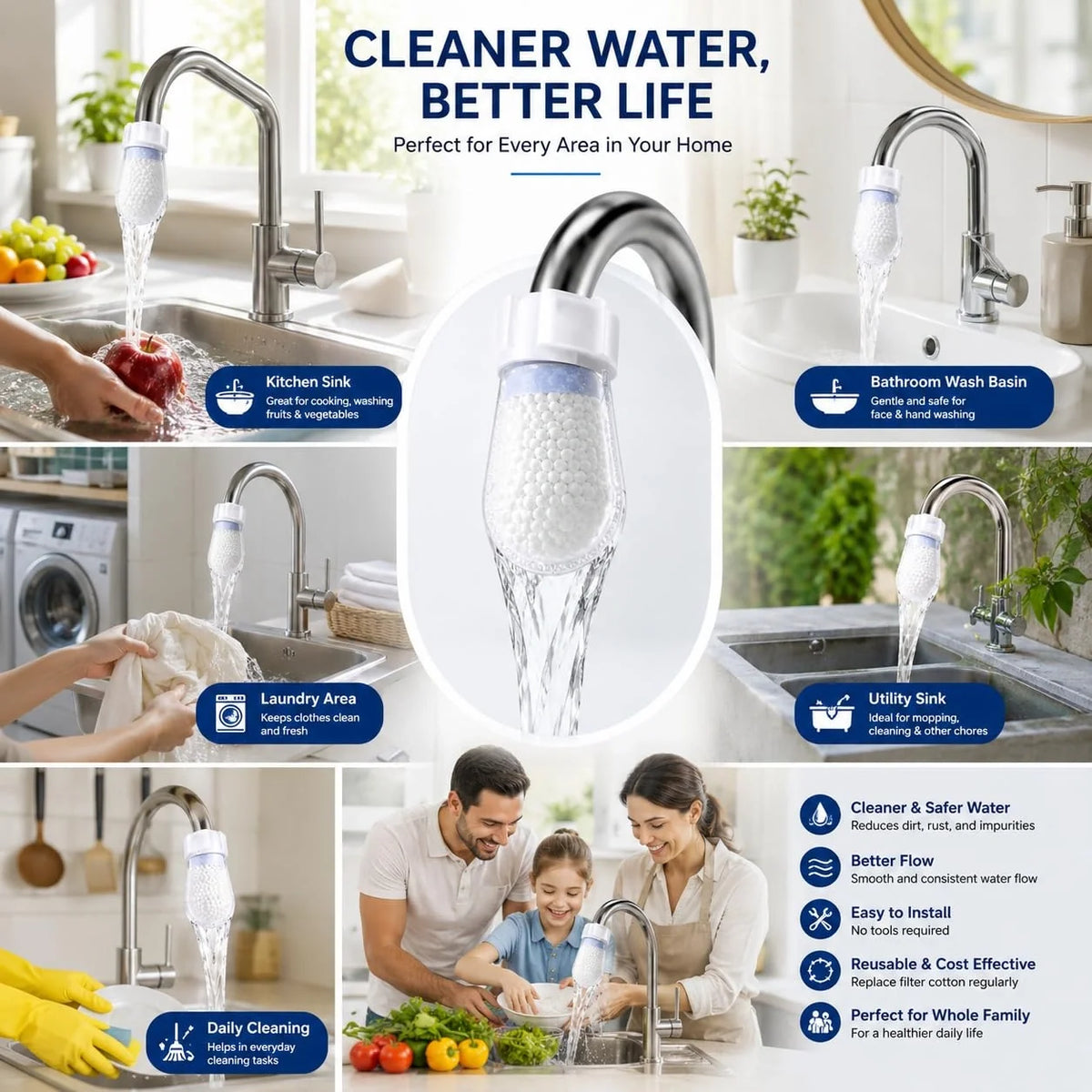Reusable Tap Water Filter | Universal Faucet Cotton Refills | Buy 10 Get 10 Free 🔥